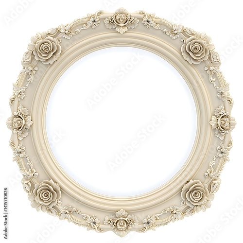 Elegant Vintage Circular Frame with Floral Design and Ornate Detailing