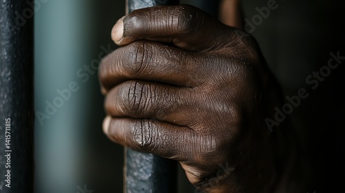 Obraz na płótnie A man's hand is behind a metal bar w salonie