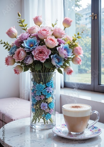 cup of coffee and flowers