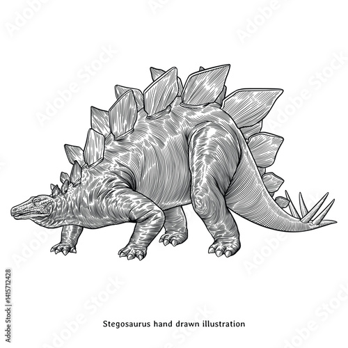 Vintage Stegosaurus Hand Drawn Dinosaur