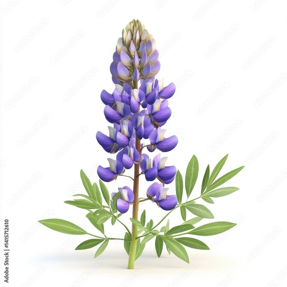 Fototapeta premium Vibrant purple lupine flower with lush foliage.