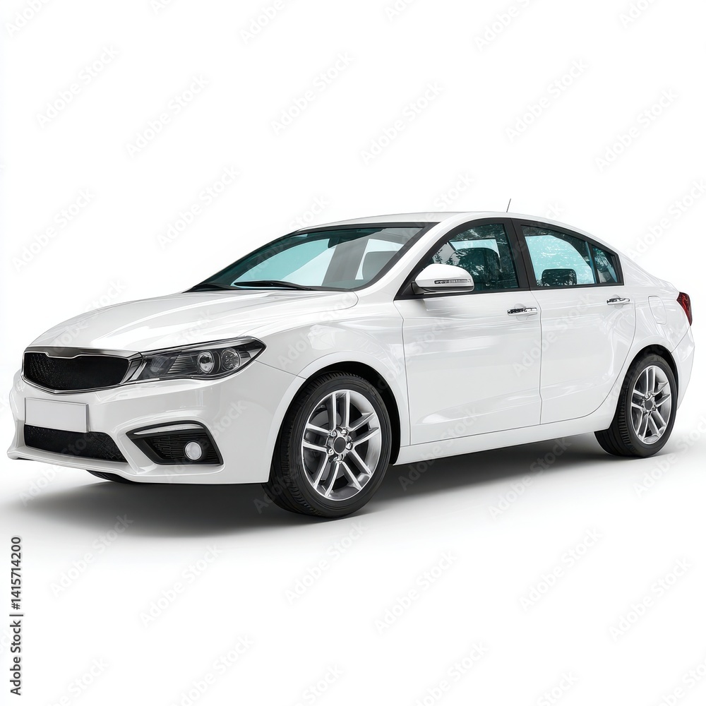 Naklejka premium A white sedan car on a plain studio background isolated on white background