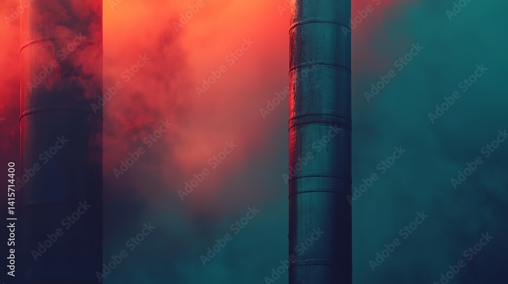 Two tall metal pipes with smoke coming out of them