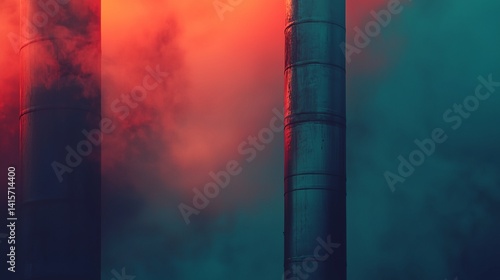 Obraz na płótnie Two tall metal pipes with smoke coming out of them w salonie