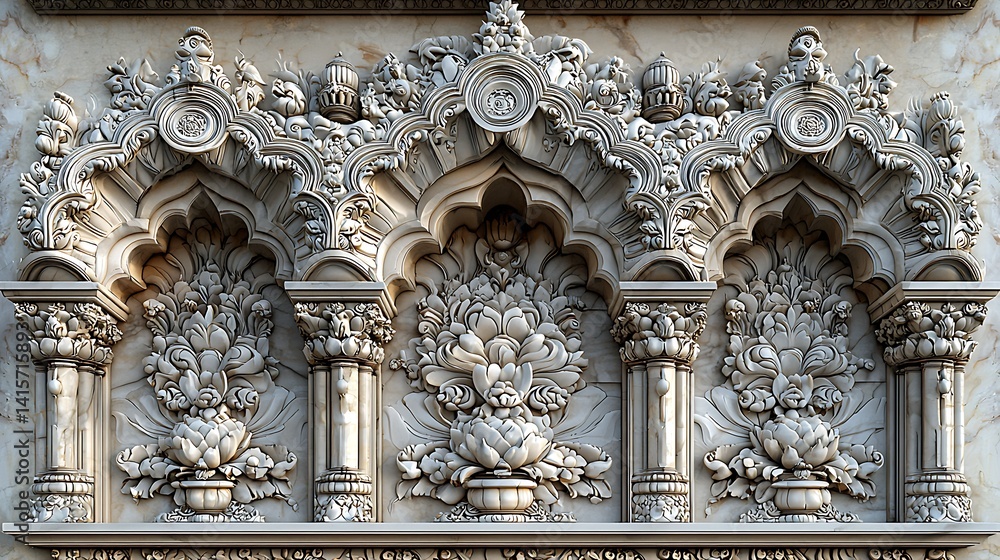 Fototapeta premium Stone architecture sculpture with detailed ancient towers high resolution picture