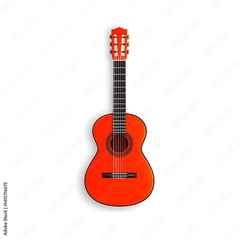Obraz premium Bright Orange Acoustic Guitar Isolated on a White Background for Music Illustrations