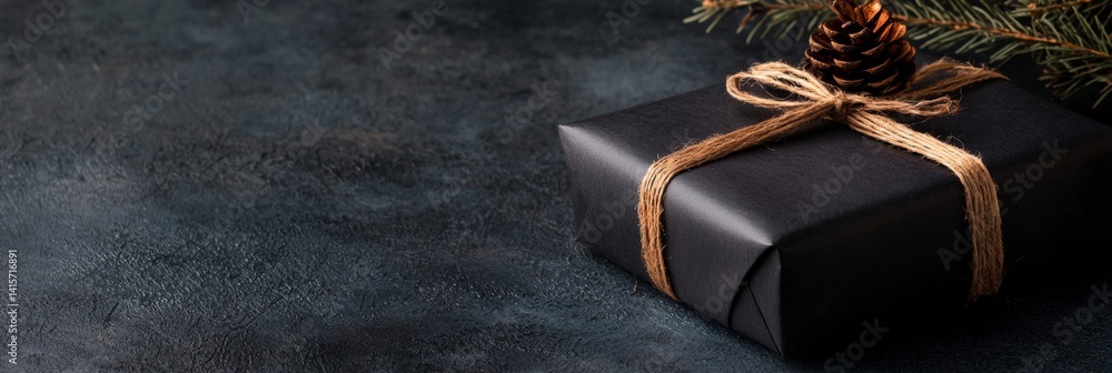 a black present wrapped in brown paper
