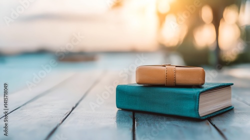 Obraz na płótnie A book and a wallet are on a wooden table w salonie