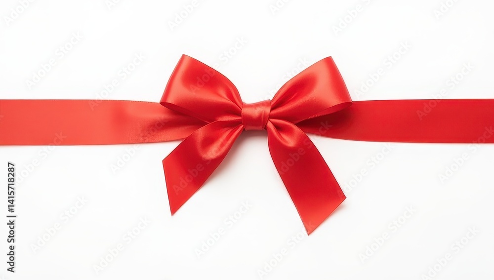 Red Satin Ribbon Bow on White Background