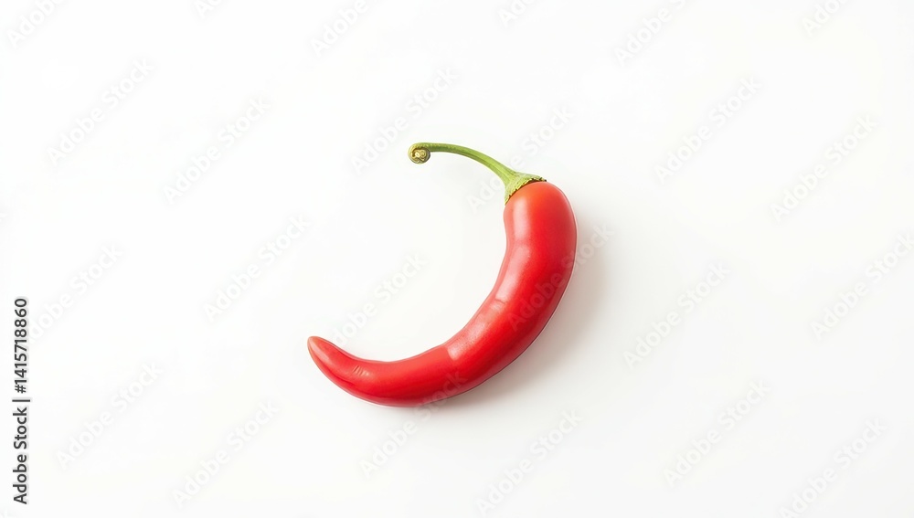 Single Red Chili Pepper on White Background