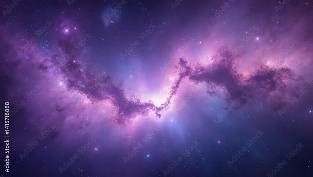 Purple Nebula in Space, Cosmic Background, Galaxy Stars