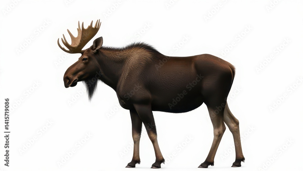 Majestic Bull Moose with Antlers on White Background