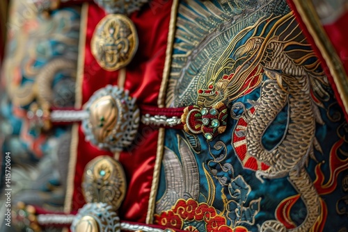 Wallpaper Mural A detailed view of a traditional martial arts belt with intricate embroidery, tied around the waist of a performer, The intricate details of a martial artist's traditional uniform Torontodigital.ca