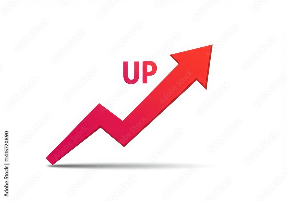 Red arrow pointing up with the word up isoleted on white background Red arrow pointing up with the word up isoleted on white background