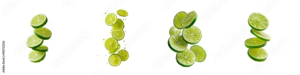Set of 3D Flying Lime Slices isolated on transparent background Set of 3D Flying Lime Slices isolated on transparent background