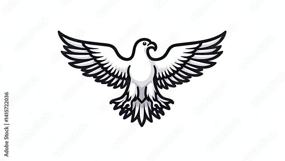 Fototapeta premium A detailed eagle icon featuring sharp talons and a powerful beak, outlined with precision on a white background