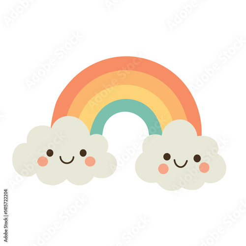 Colorful pastel rainbow with happy clouds, perfect for cheerful kids graphics, sky illustrations, and bright decorative weather elements.