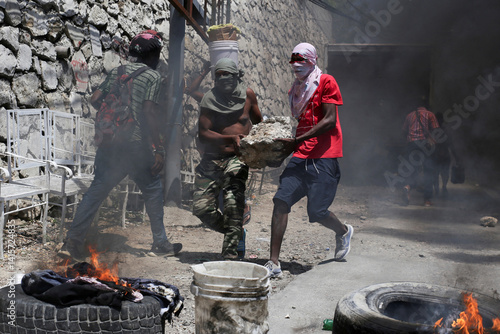 Protesters Set Up Barricade During Insecurity Protest in Port-au-Prince, Haiti