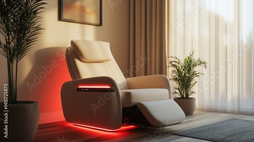 A modern recliner chair with integrated lighting and ambient decoration