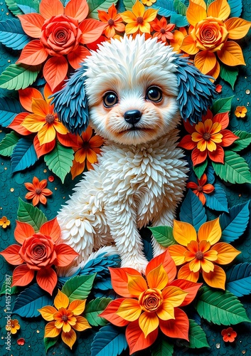 puppy with flowers