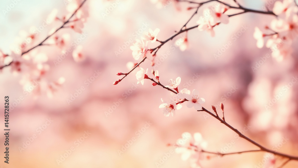 Sakura branch over blurred sunlights. Beautiful flowers background Sakura branch over blurred sunlights. Beautiful flowers background