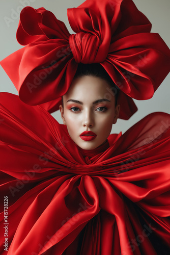 pretty young woman in unusual silk red Hat