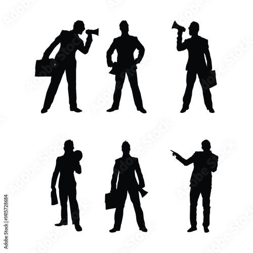 Man businessman making speech at rostrum in business concept silhouette on white background Vol 03