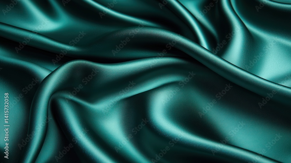Fototapeta premium Rich teal satin flows gracefully, reflecting soft light and enhancing its elegance