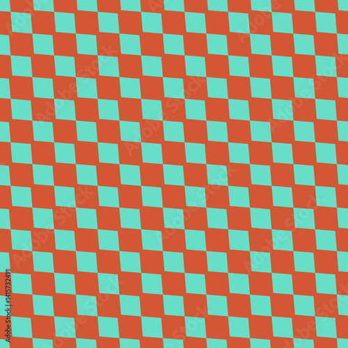 Seamless Geometric Pattern of Red and Cyan Diamonds