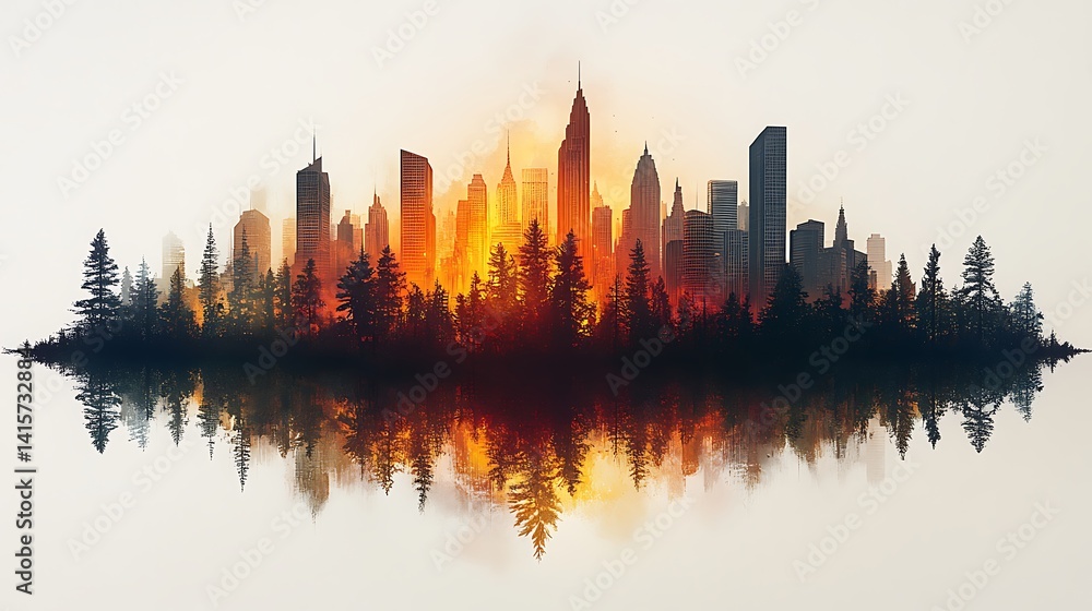 Obraz premium City skyline in calm waters depicting the peaceful high resolution image