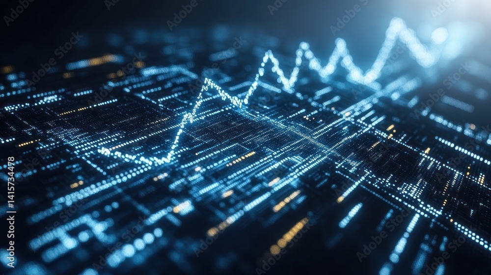 Obraz premium A vibrant showcase of digital data trends with glowing lines and points