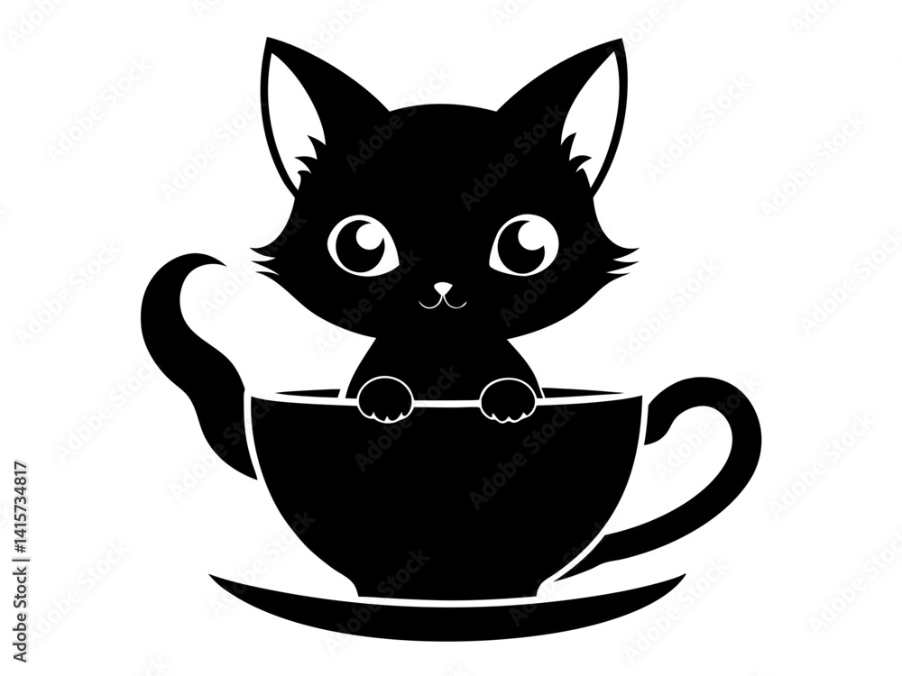 Cute Kitten Inside a Tea Cup Silhouette Vector | Adorable Kitten SVG Icon Cute Kitten Inside a Tea Cup Silhouette Vector | Adorable Kitten SVG Icon