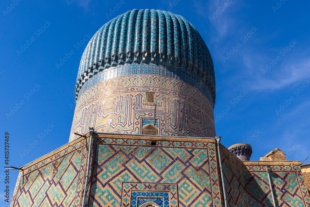 Gur-e-Amir exterior on a sunny day, a mausoleum in Samarkand