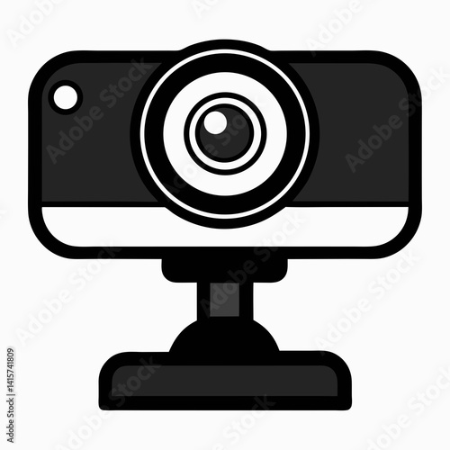 Black and White Webcam Icon for Video Call and Stream Concept