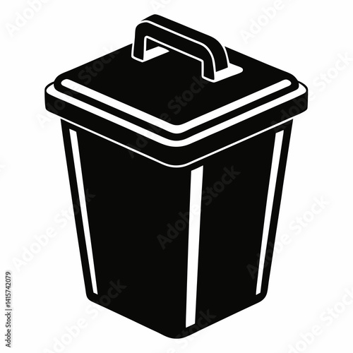 Black Trash Bin Icon Simple Design for Waste Disposal