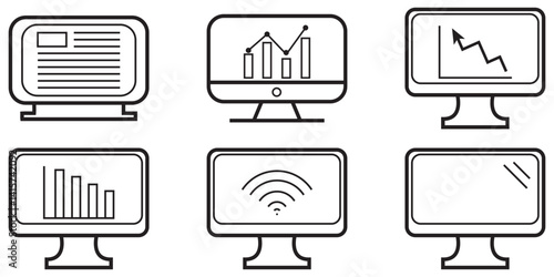 Smart tv icon collection in black and white filled and outlined style for web.