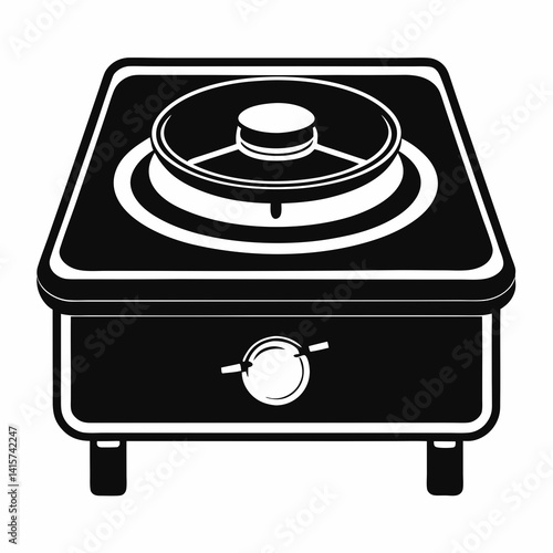 Kitchen Gas Stove with Cooking Pan Black Appliance Icon