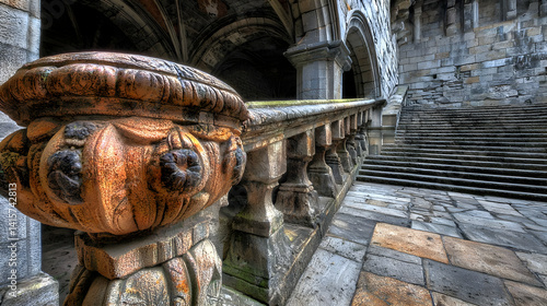 Wallpaper Mural Ornate Stone Railing In Ancient Stone Corridor Torontodigital.ca