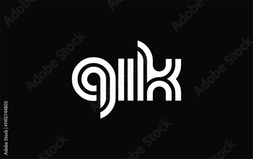 QIK Creative Unique Modern Letter Logo Design. Stylized logo featuring a unique letter design, presenting abstract minimalist aesthetics and modern appeal