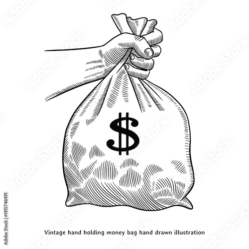 Hand Holding Money Bag Vintage Illustration