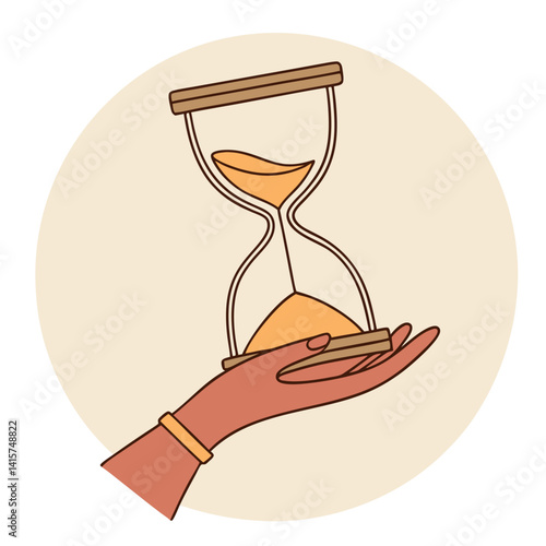 Hand Turning Hourglass Illustration: Time Management, Deadline, and Passing Time.