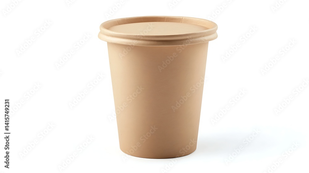 Beige paper cup with lid in studio setting. Neutral colors, clean design, suitable for various hot or cold beverages, isolated on white backdrop. Beige paper cup with lid in studio setting. Neutral colors, clean design, suitable for various hot or cold beverages, isolated on white backdrop.