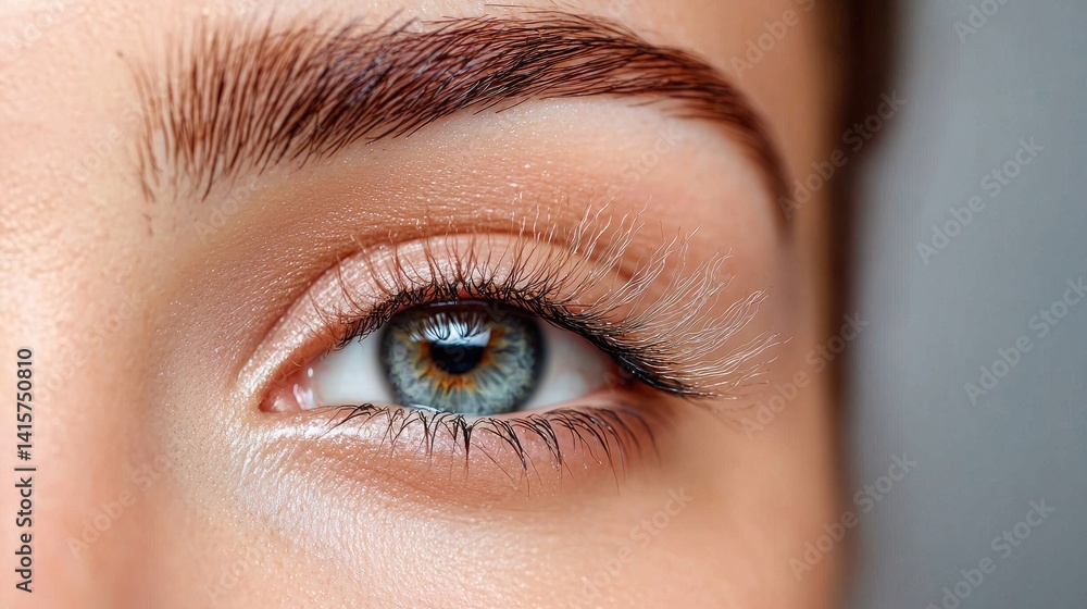 Obraz premium Closeup woman eye soft makeup neutral palette beauty photography