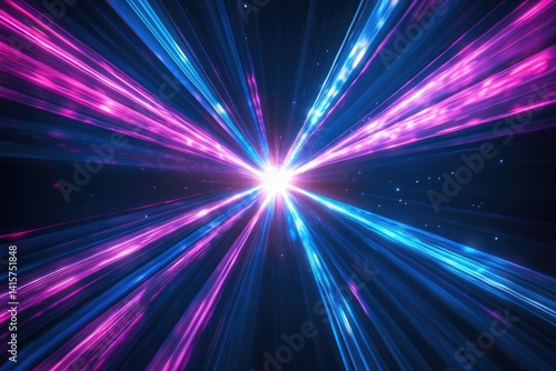 Abstract vibrant light rays converge at a bright center in a dark background, creating a dynamic and energetic composition.