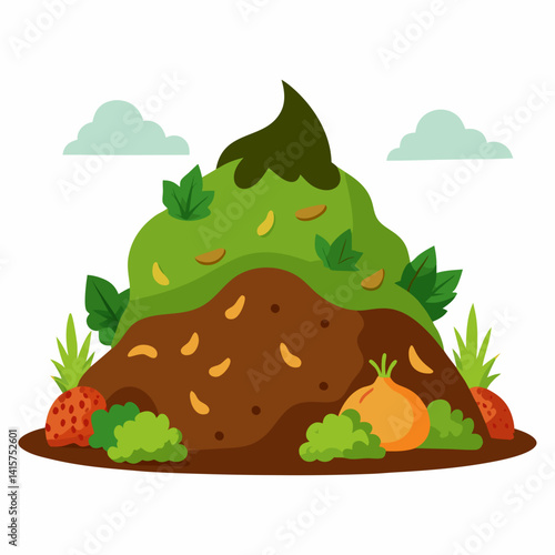 Compost Pile illustration with vegetables and greenery