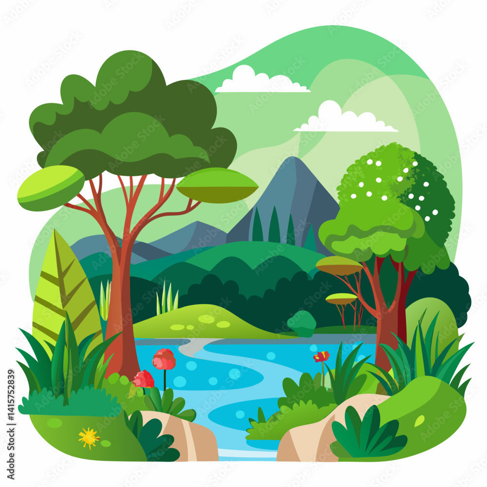 Fototapeta premium Nature Reserve landscape with trees and a river