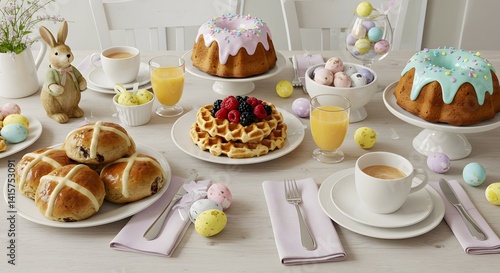 Wallpaper Mural Festive Easter Brunch Table with Cakes, Buns and Waffles Torontodigital.ca