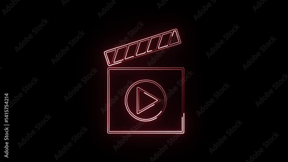 glowing neon video player icon isolated, black background, HD motion graphic animation glowing neon video player icon isolated, black background, HD motion graphic animation