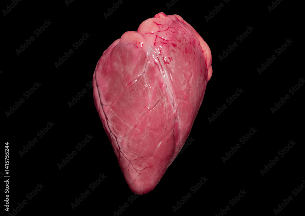An animal heart on a black background