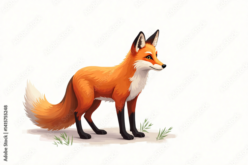 Obraz premium Adorable red fox with a playful and curious mood, standing in a natural setting against a soft, minimalist background.